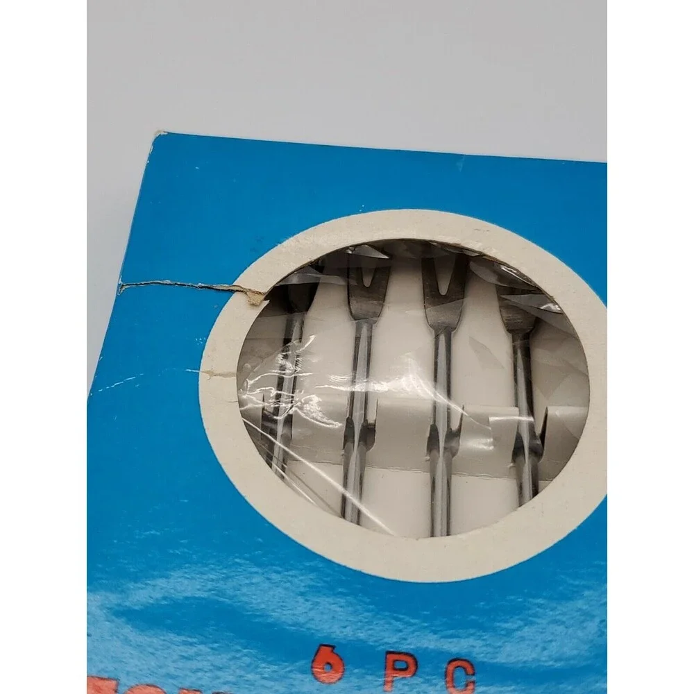 MCM Stainless Steel Japan Fondue Forks Color Coded Teak Wood Handles NIB 6 Piece